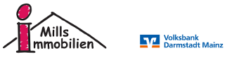 Mills Immobilien Logo mit Kooperationspartner Volksbank Darmstadt Mainz