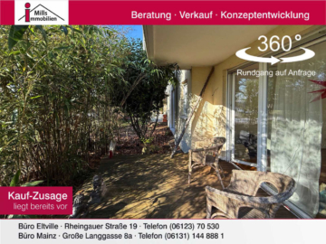 Wohnen am Main: Wunderschöne 2 ZKB-Erdgeschosswohnung mit Terrasse in 1-A-Lage von Mainz-Kostheim, 55246 Wiesbaden, Wohnung