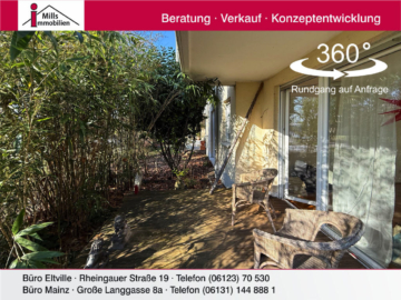 Wohnen am Main: Wunderschöne 2 ZKB-Erdgeschosswohnung mit Terrasse in 1-A-Lage von Mainz-Kostheim, 55246 Wiesbaden, Wohnung