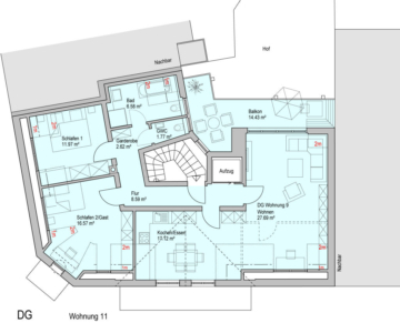 Domizil Sömmeringplatz Penthouse mit Aufzug und Denkmalabschreibung - Grundrissvariante 1