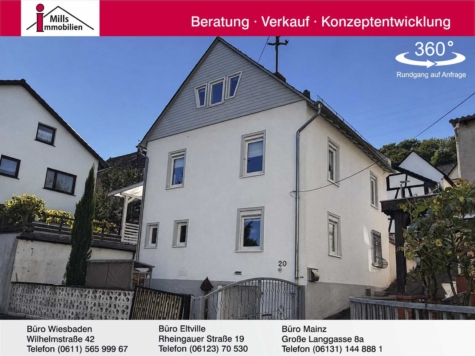 Attraktives freistehendes Einfamilienhaus teilweise mit Blick und schönen Terrassen, 65344 Eltville am Rhein, Einfamilienhaus