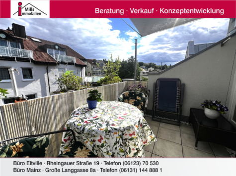 Pfiffige Dachgeschoss-Wohnung mit sonniger Dachterrasse und Garage in ruhiger 1-A-Lage, 55257 Budenheim, Wohnung