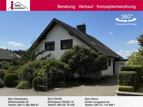 Attraktives freistehendes Einfamilienhaus mit großem Garten und Weitblick in schöner Ortsrandlage, 65388 Schlangenbad, Einfamilienhaus