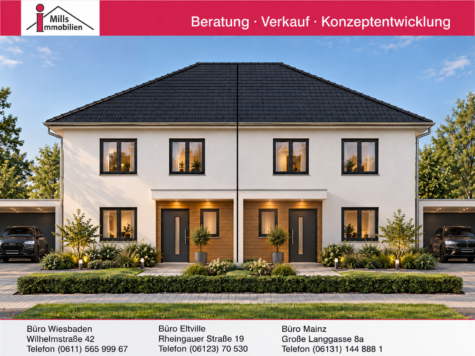 Neubau, Wiesbaden-Nähe Biebricher Allee: 1 Massiv-Doppelhaushälfte + Keller + schöner Garten, 65187 Wiesbaden, Doppelhaushälfte